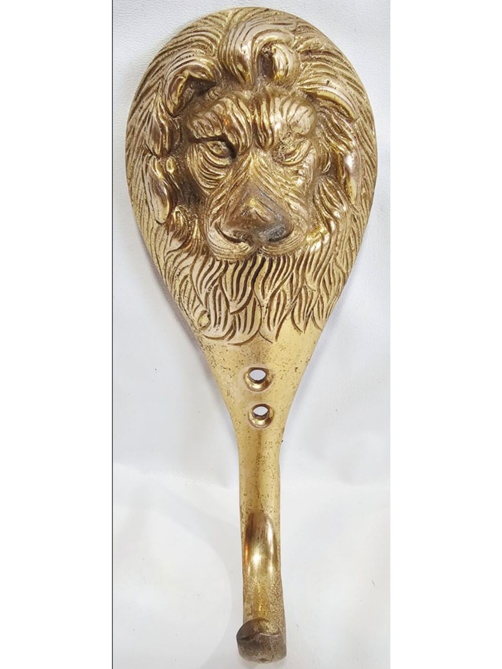 Vintage MCM Brass Lions Head Metal Coat Hat Hook 5.75" T Made In India